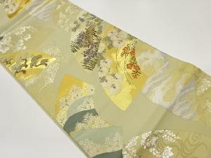 地紙に花々・松・荒波模様織出し袋帯